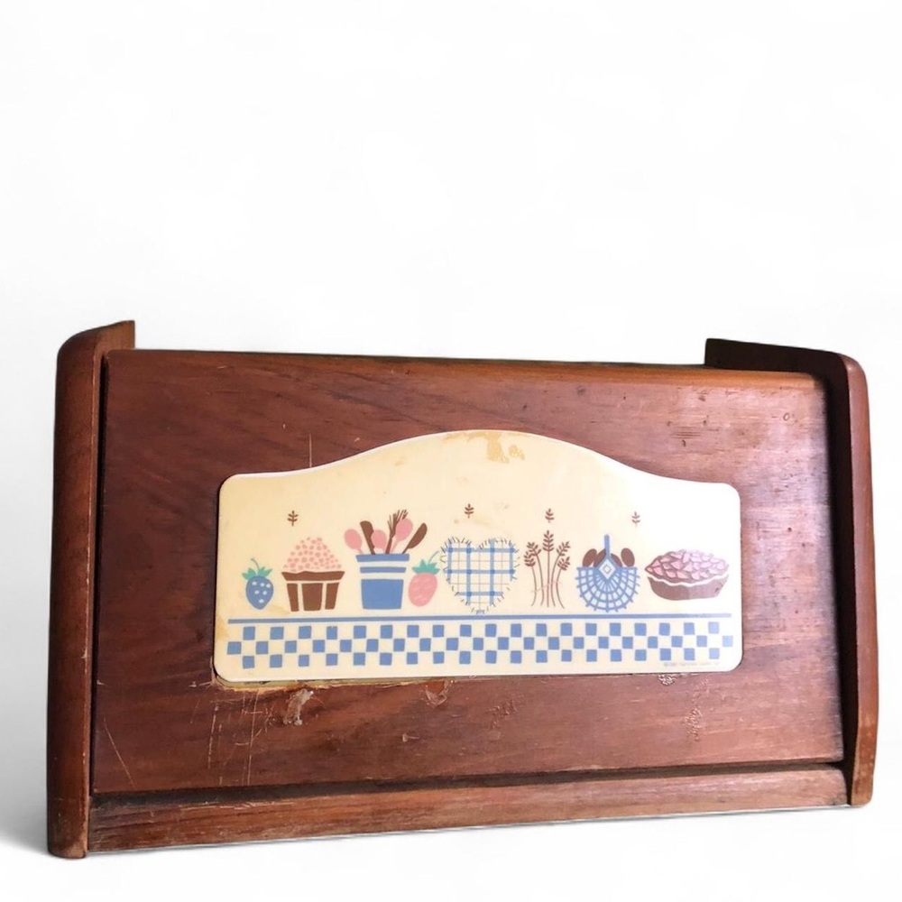 Vintage Wood Bread Box Farmhouse Cottagecore Floral Kitchy Cabin 90s